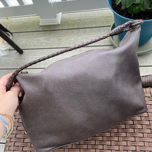 Chocolate vintage brown leather Bag with braided strap